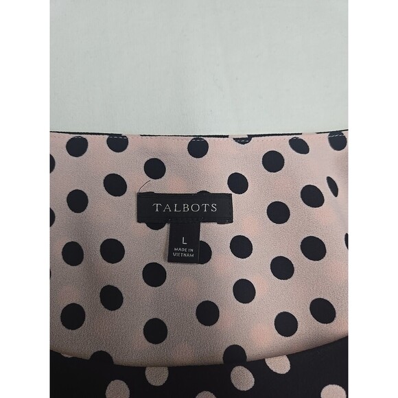 Talbots Women's Size Large Polka Dot Blouse Top Size Pink Black 3/4 Bell Sleeves - Picture 3 of 8